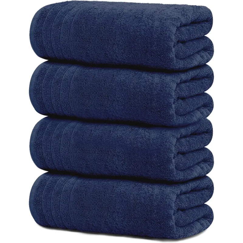 Pack of 4 Extra Large Bath Towels 30 x 60 Inches, 100% Cotton, Larger & Lighter Weight, Quicker to Dry, Super Soft and Absorbent