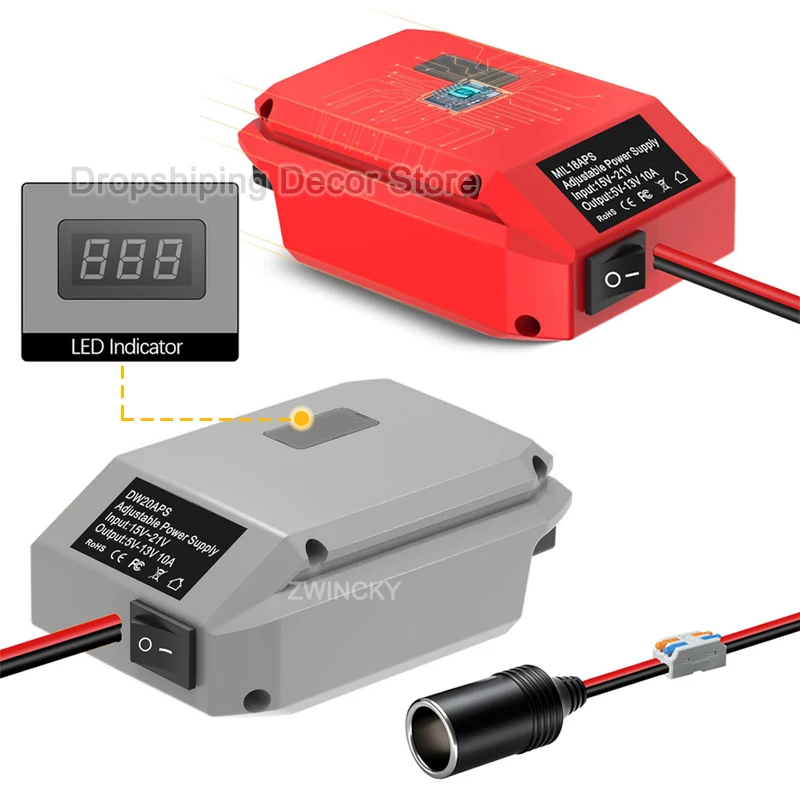 

Для литий-ионных аккумуляторов Dewalt/Milwaukee 18В 20В, понижающий преобразователь напряжения 18В в 12В с адаптером питания для прикуривателя