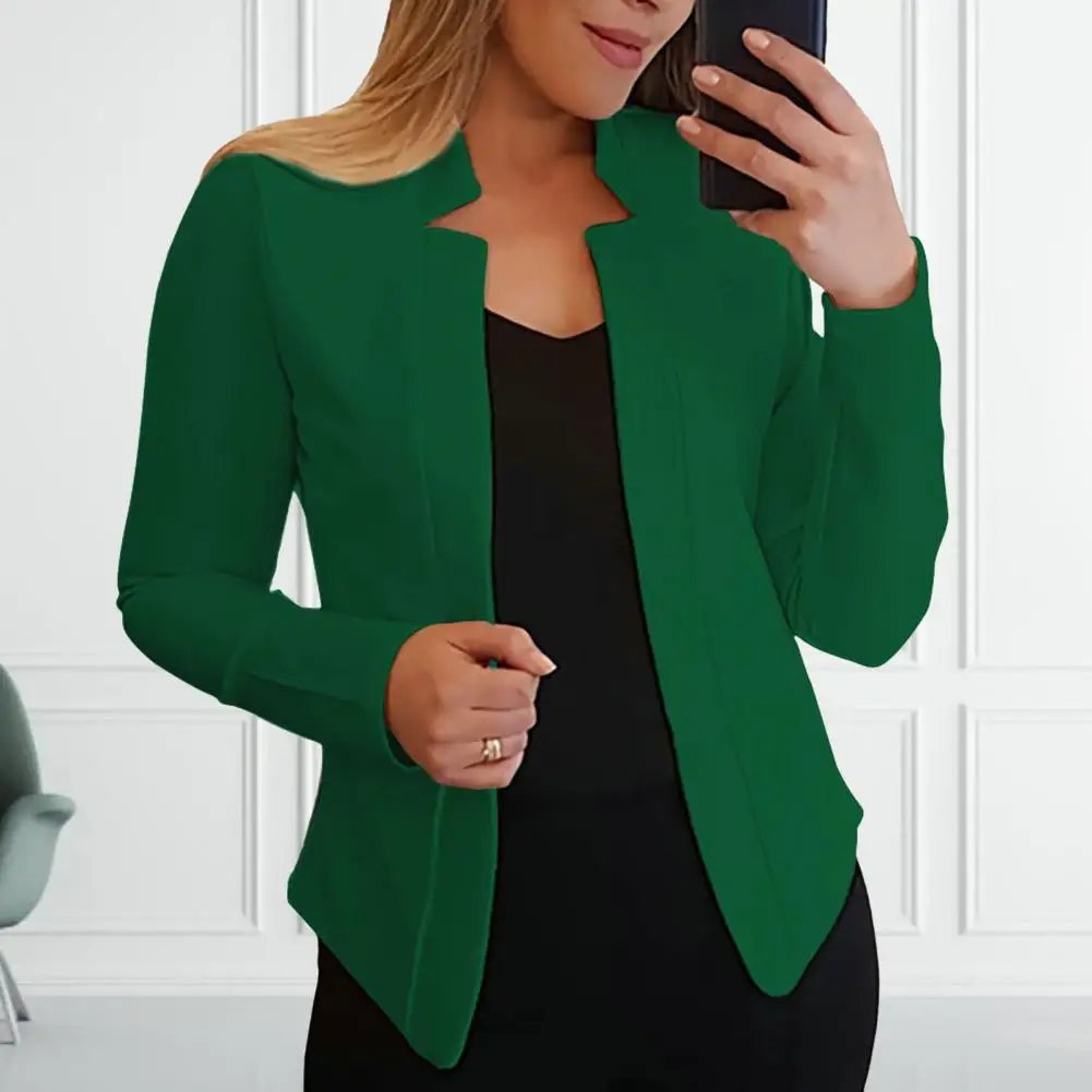 Blazer sans bouton pour femme, veste cardigan, manches longues, col cranté, optique, mode