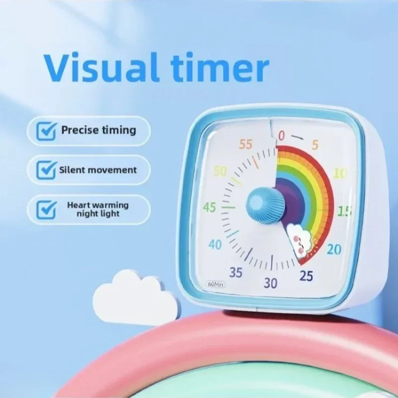Kids Visual Timer 60 Minutes Silent Countdown Timer Night Light Time Management Tool for Children Study Homework Kitchen