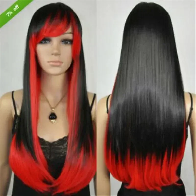 

Fashion Long Black Mixed Red Lolita Cosplay Costume Heat Resistant Party Wig