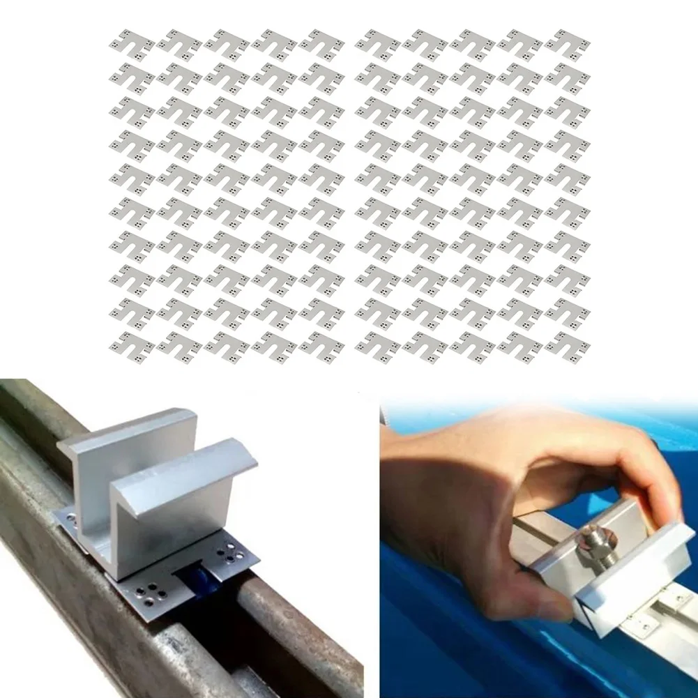 

100pcs Stainless Steel Solar Panel Mounting Clips Ground Lug Spacer for PV Systems Aluminum Rails and C Steel Rails