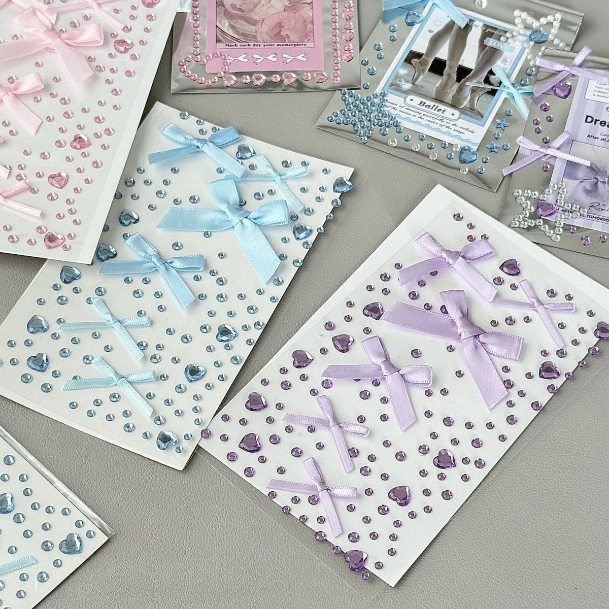 Heart Rhinestone Sticker Lace Bow DIY Handbook Phone Decals Diamond Stickers Children Korean Stickers Aesthetics
