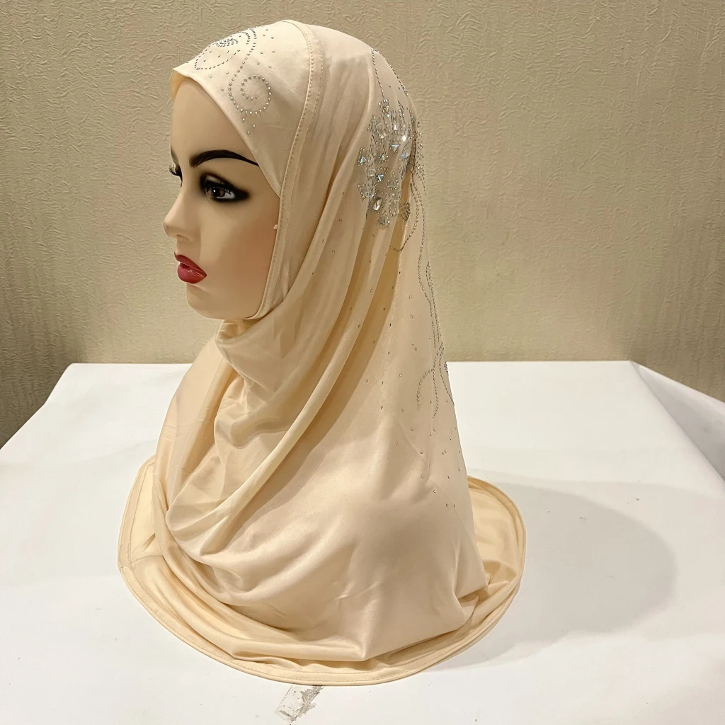 H237 beautiful big gilrs or adult muslim hijab with stones islamic scarf shawl headscarf hat armia pull on wrap