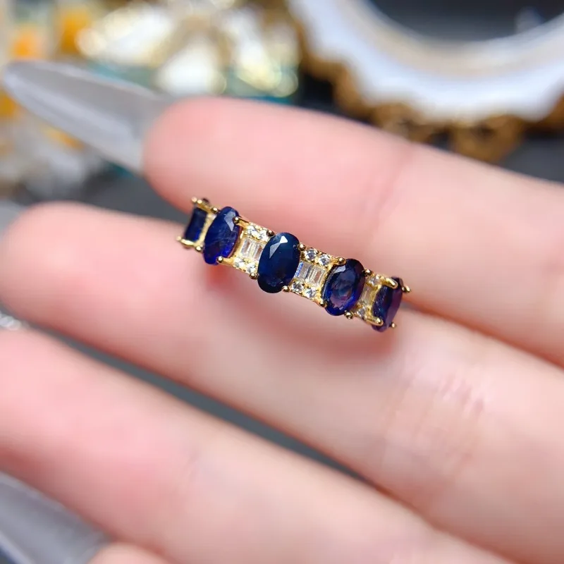 DOD Oval Natural 3x5mm Sapphire 925 Sterling Silver  Ring for Women Silver Plated Christmas Gift Party Jewelry