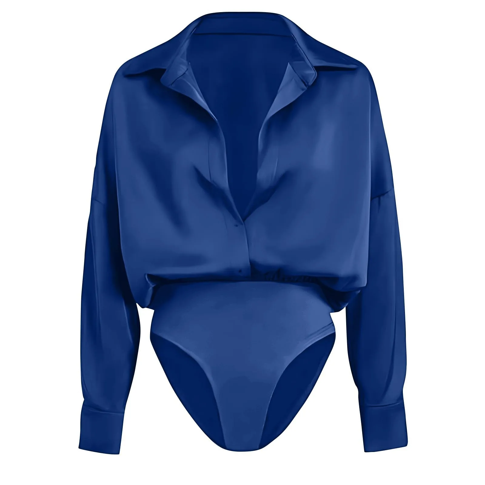 Damen Satin-Hemdbluse mit Oversized-Reverskragen, Knopfleiste, Langen Ärmeln, Seidiger Bluse-Body, Elegantes Büro-Outfit, Jumpsuit-Oberteil – Detail 13