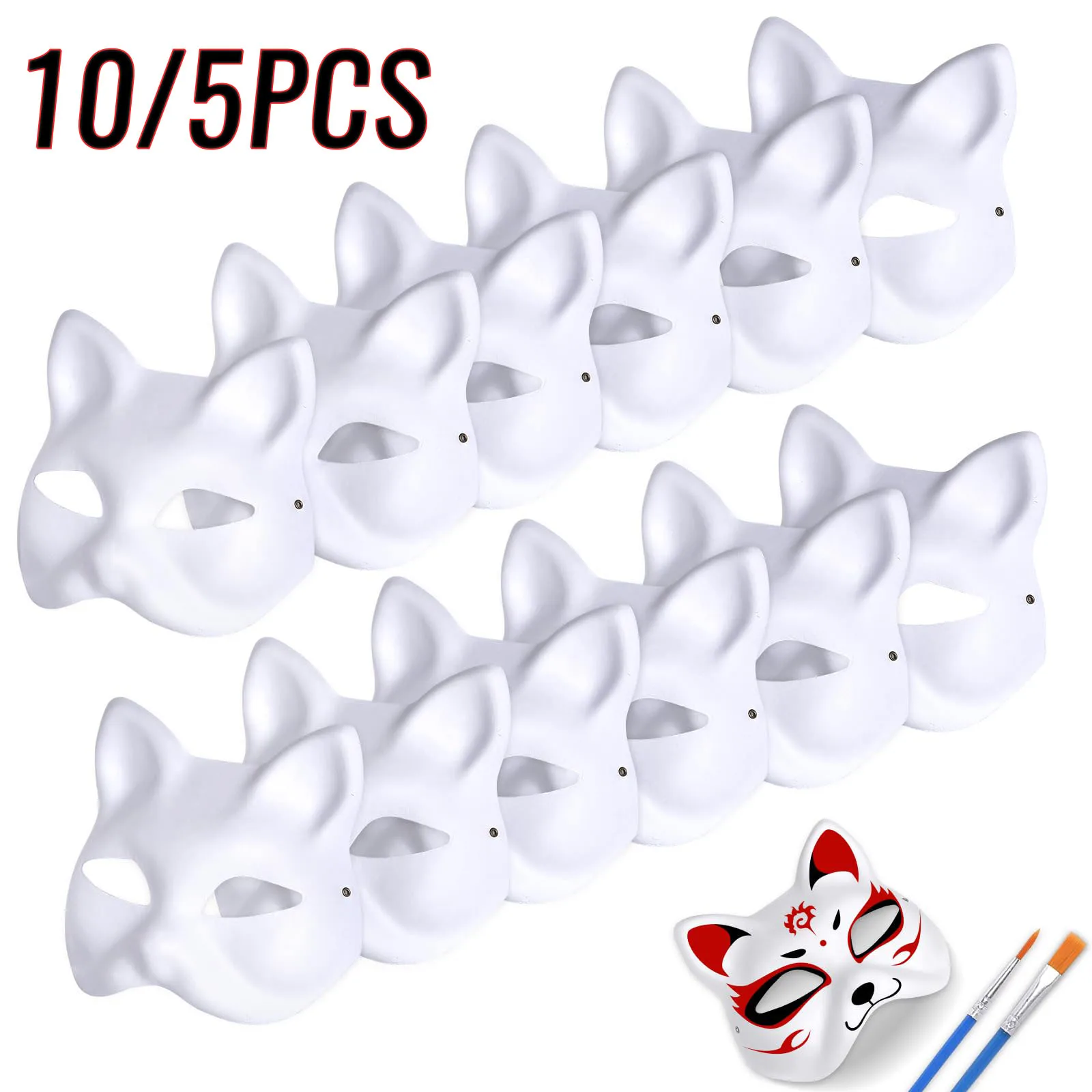5/10Pcs Paper Blank Mask Half Face Hand-painted Cat Fox Mask Anime Demon Slayer Masquerade Halloween Festival Cosplay Prop