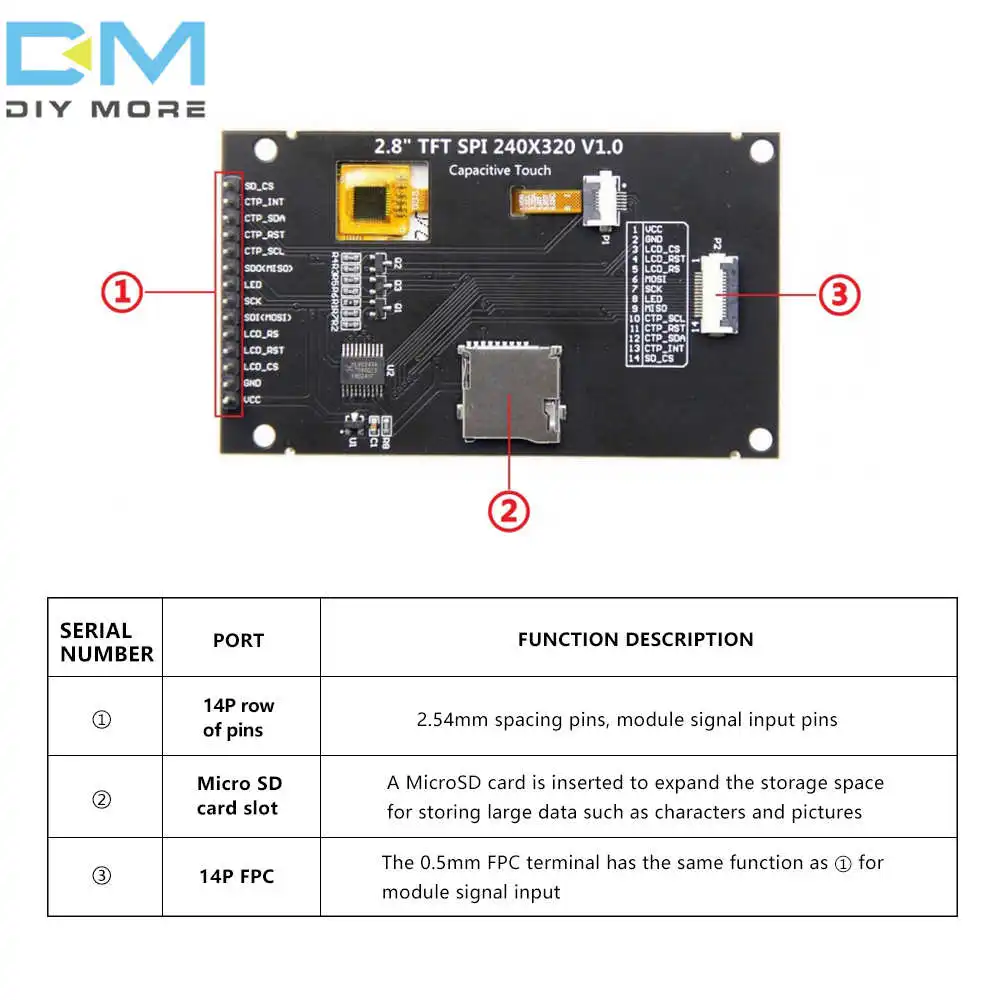 Imagem -04 - Tft Lcd Capacitivo Touch Screen Display Module Ips Ângulo de Visão Completa 240x320 Serial Ili9341v 5v Ips 4w-spi 5v