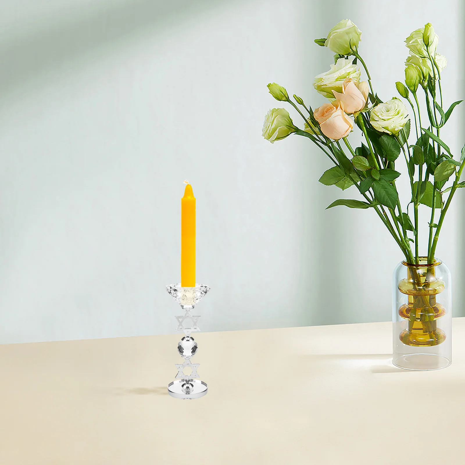 

Crystal Six Pointed Holder Hanukkah Candlestick Decoration Tabletop Holder Ornament Candles Holders