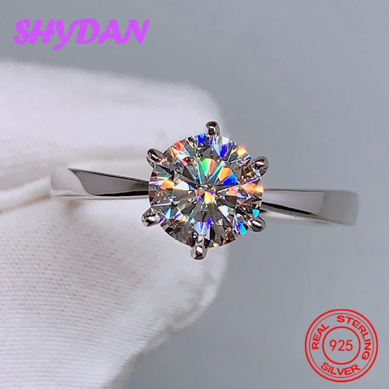 SHYDAN 925 Sterling Silber 5mm/6,5mm/8mm Moissanit Verstellbarer Ring für Damen Modeschmuck