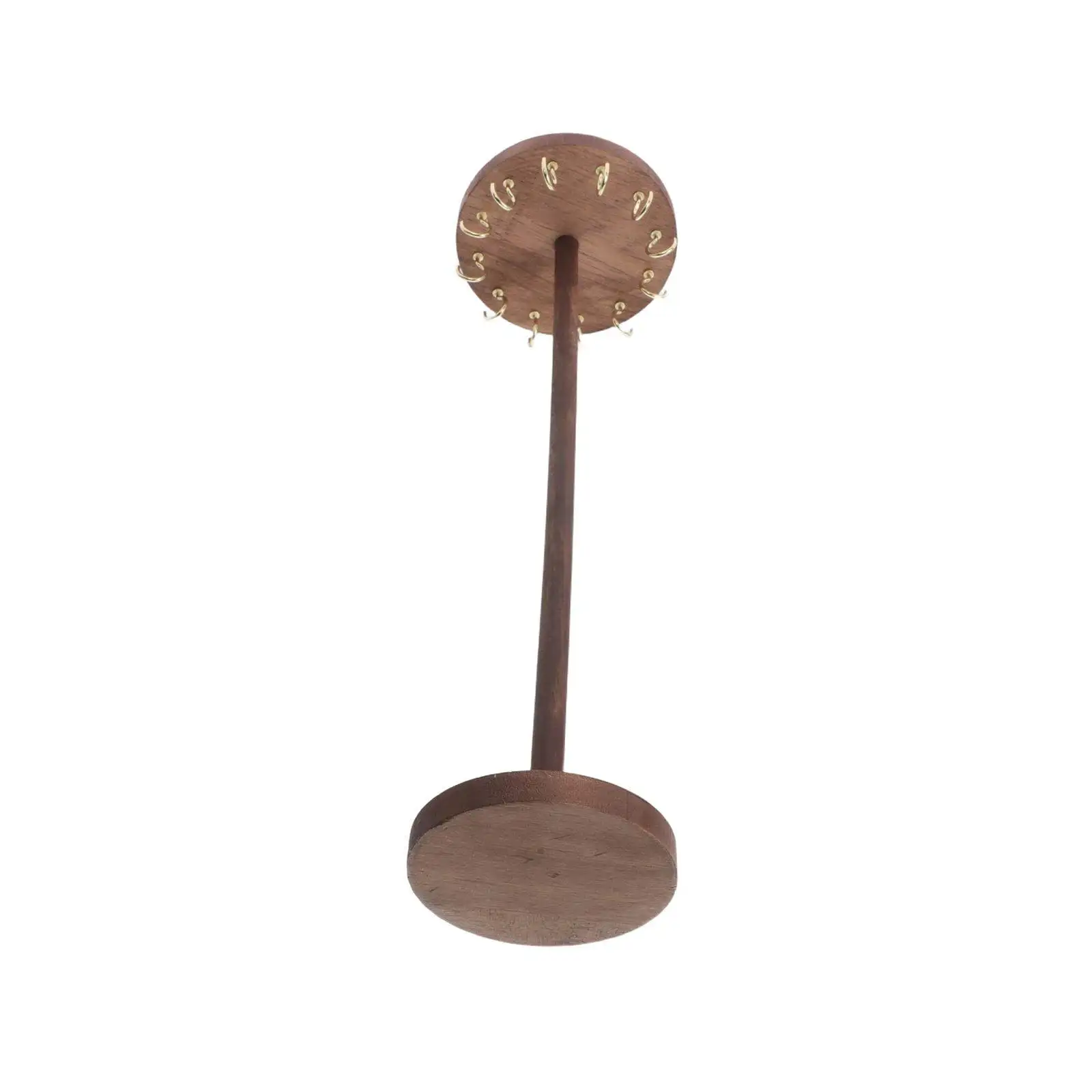

Wood Jewelry Display Stand Walnut Finish Necklace Holder Hanging Organizer Round Hook Earring Bracelet Keychain Display