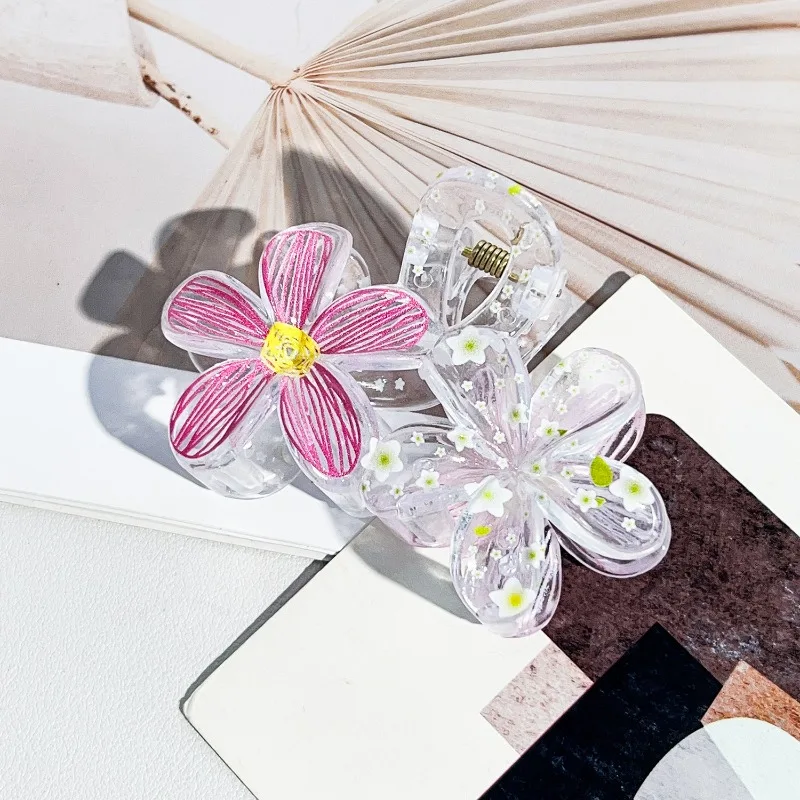 مشبك شعر على شكل زهرة جرافيتي حلوة وطازجة، مشبك شعر جديد على شكل قرش، مشبك شعر على شكل قرص خلفي للرأس، إكسسوارات للشعر