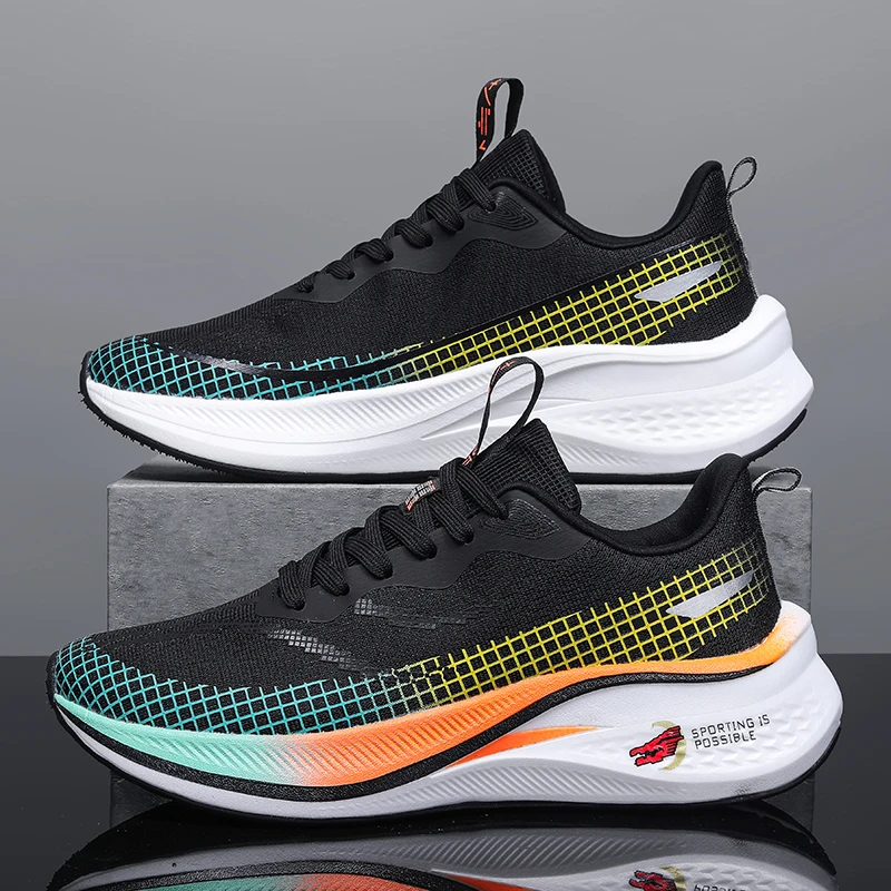 

Men Running Shoes Marathon Sports Air Cushion Carbon Board Breathable Lightweight Comfortable Women Outdoor Athletic Sneakers