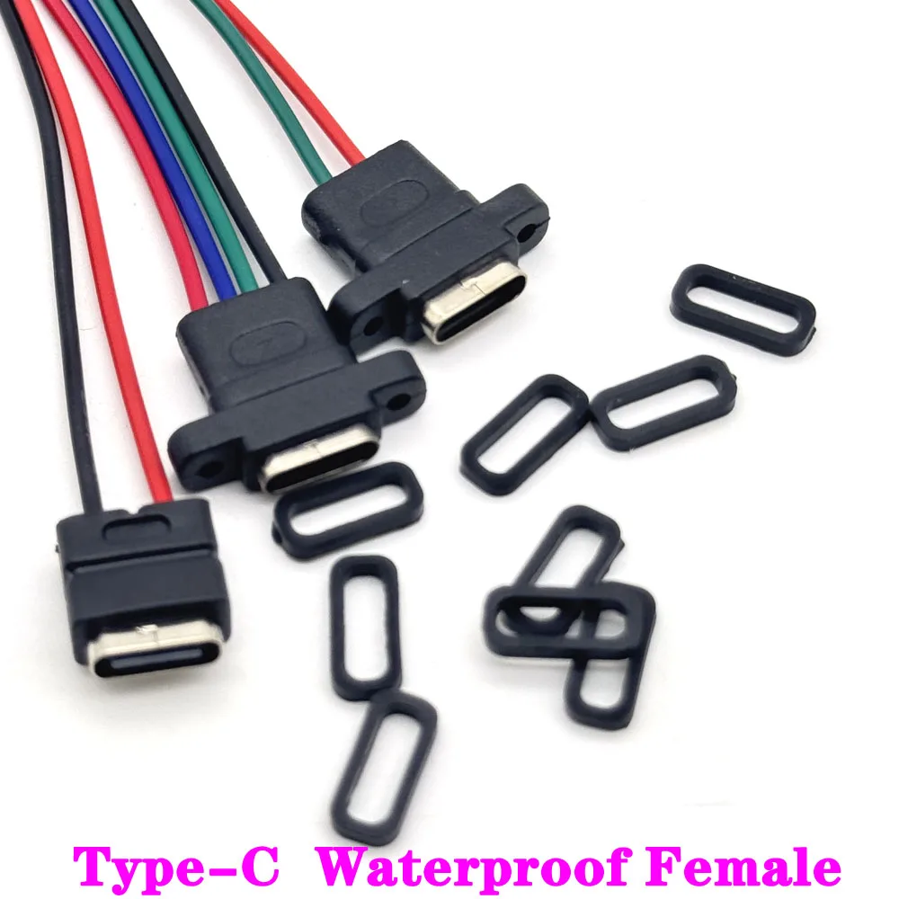 

2Pin Type-C Waterproof Female With Cable USB-C Socket Port With Screw Hole Fast Charge Charging Interface USB Connector