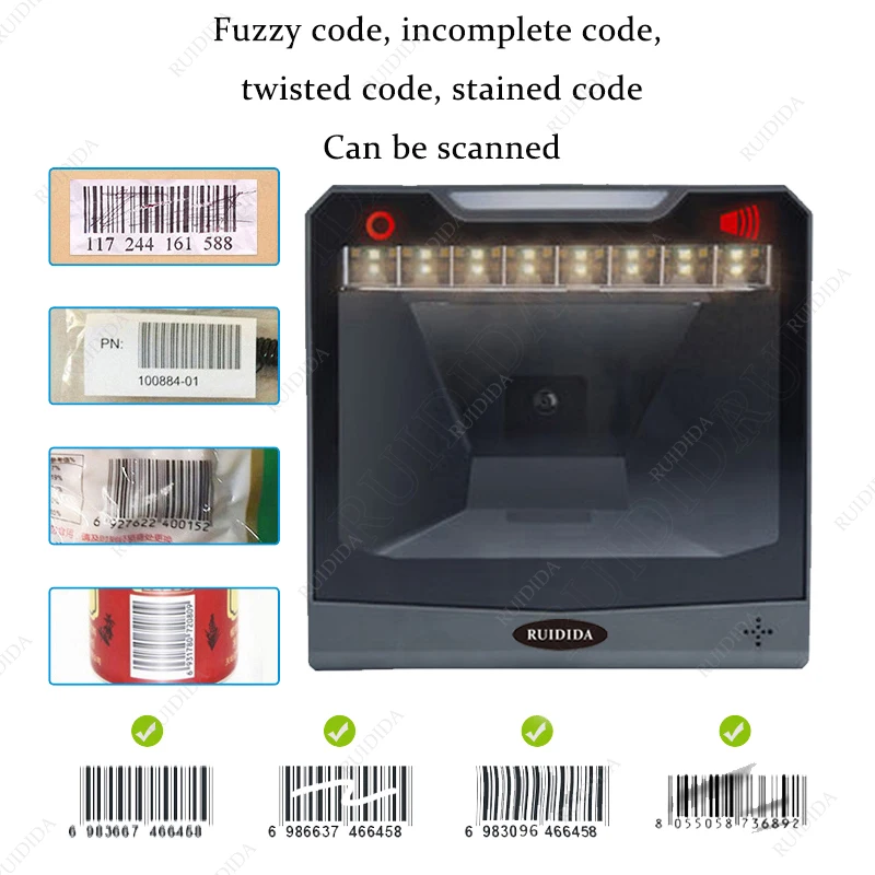 Platform Barcode Reader Scanning Desktop Laser Bar code Scanner 1D 2D QR Hands-Free Wired USB Barras