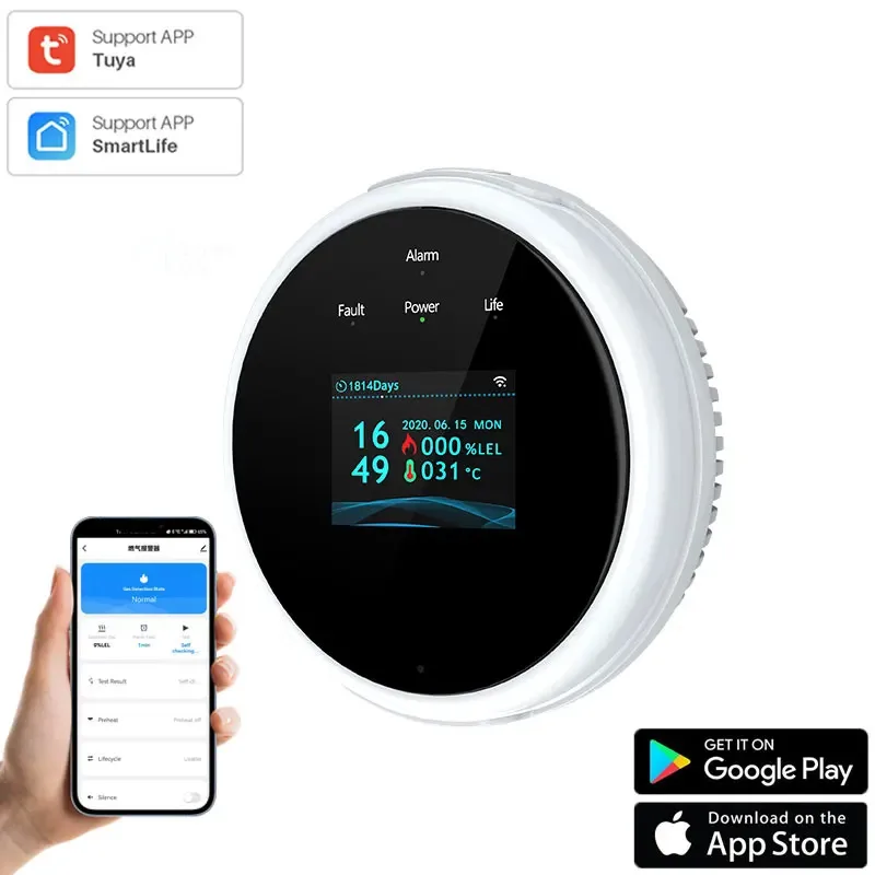 

Tuya Wifi Leak With Temperature Function Combustible Gas Detectors Support Home Smart Life Natural Gas Alarm Sensor LCD Display