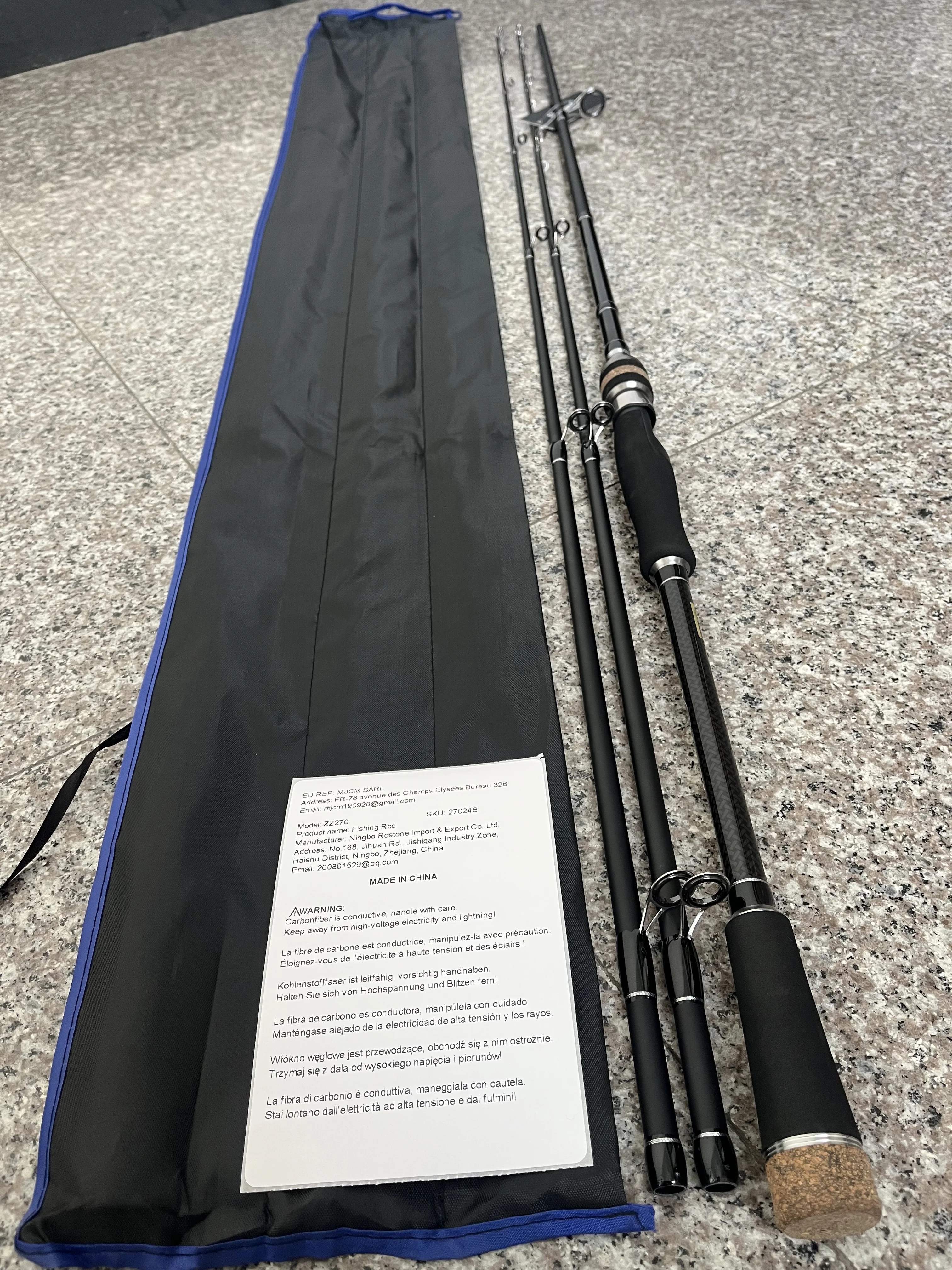 ZZ270 17Kgs Snakehead Spinning Fishing Rod Carbonfiber  2.4m 2 Sections  MH H 2 Tips