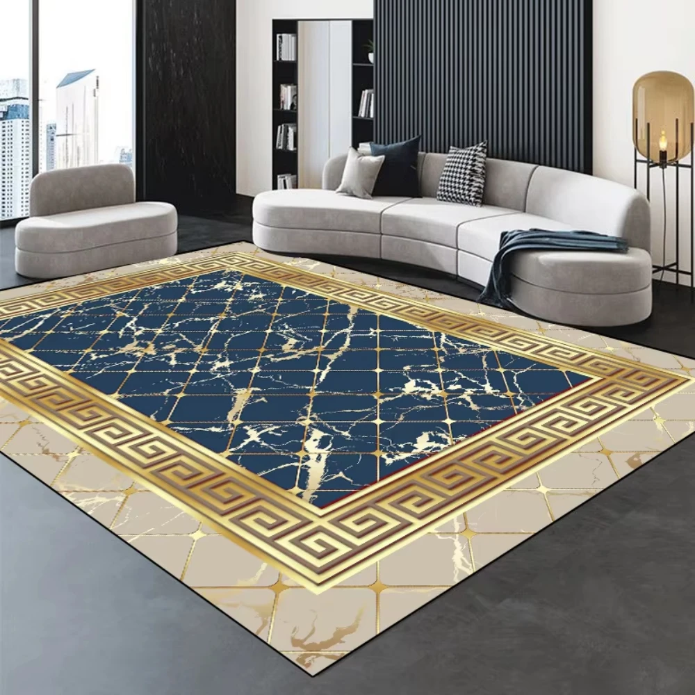 Golden Greek Key Carpet Living Room Bedroom Rug Luxury Palace Medallion Floor Mat European Classic Vintage Home Decor Doormat