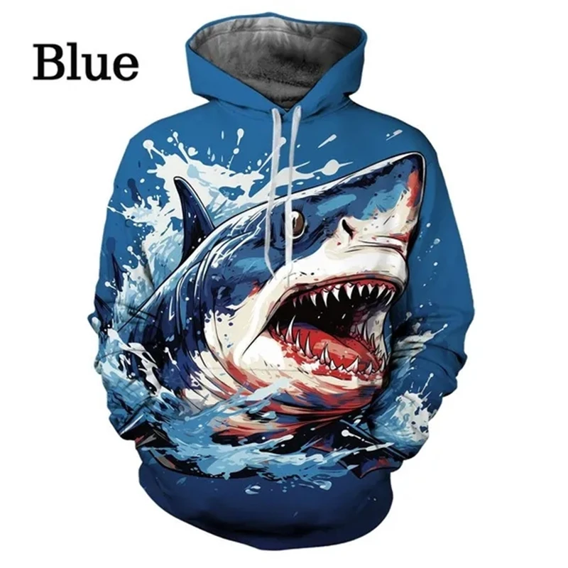 

Hoodies Men Shark New Fashion 3D Printed Pullover Casual Oversize Funny Animal Pattern Clothing Streetwear Man Sweatshirts Tops