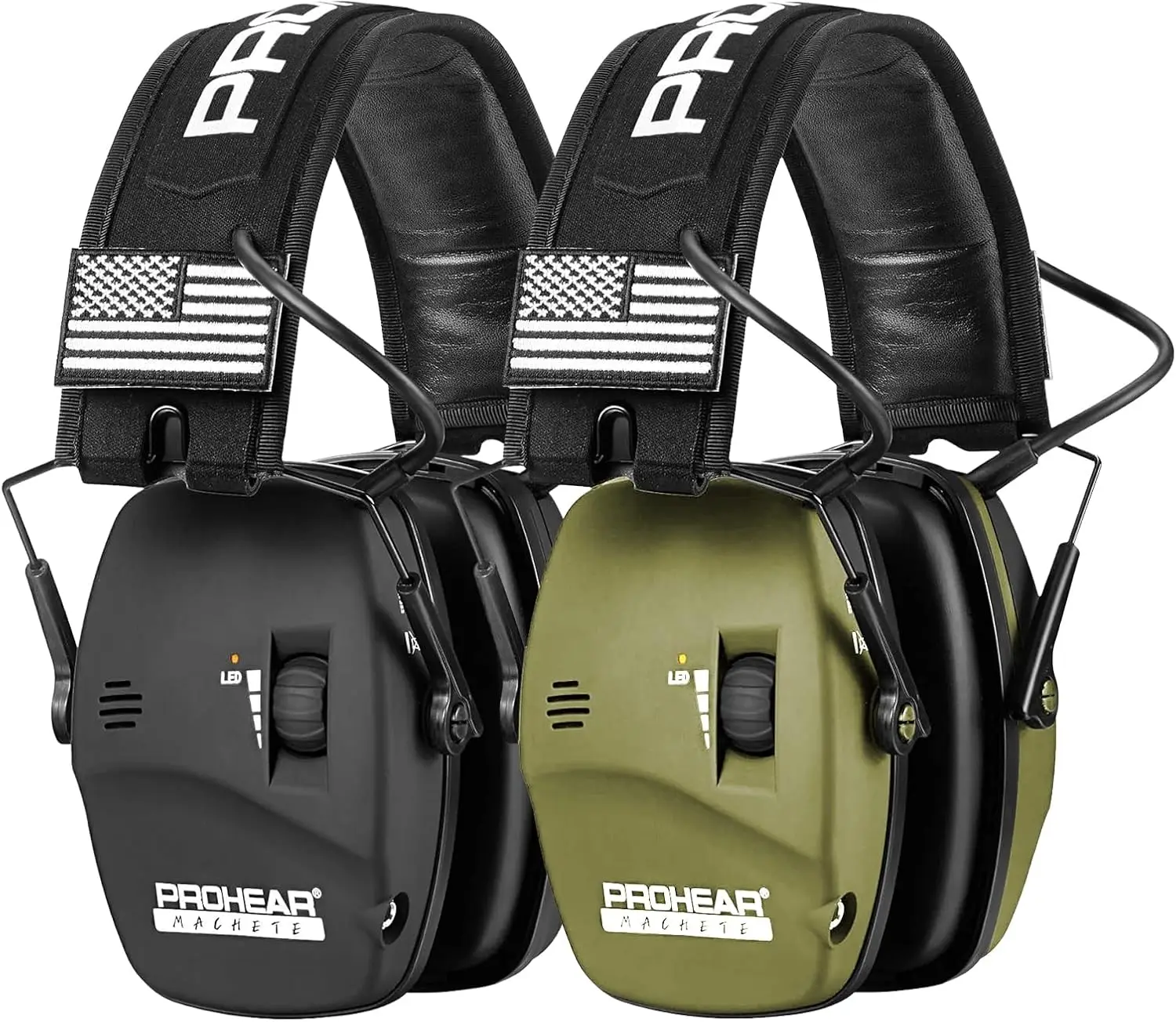 

2 Pack Digital Shooting Earmuffs with 5X Sound Amplification, 23dB NRR Noise Reduction for Gun Range Hunting in Green & Black