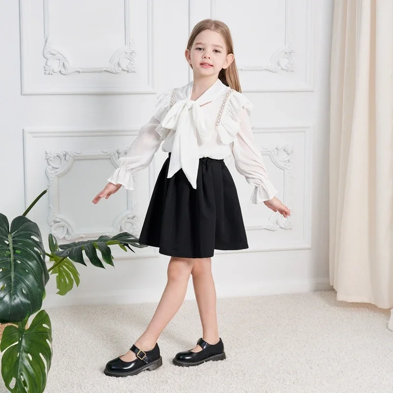 Korean Baby Girls Elegant Blouses 2023 Spring Long Sleeve Children Tops Autumn Lace Ruffles Cute Kids Shirts Clothes