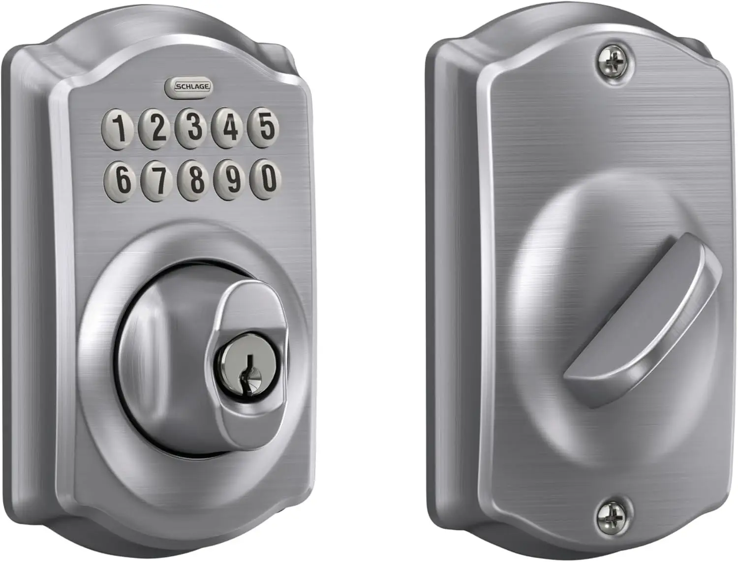 BE365 CAM 626 Camelot Keypad Deadbolt, Electronic Keyless Entry Lock, Satin Chrome