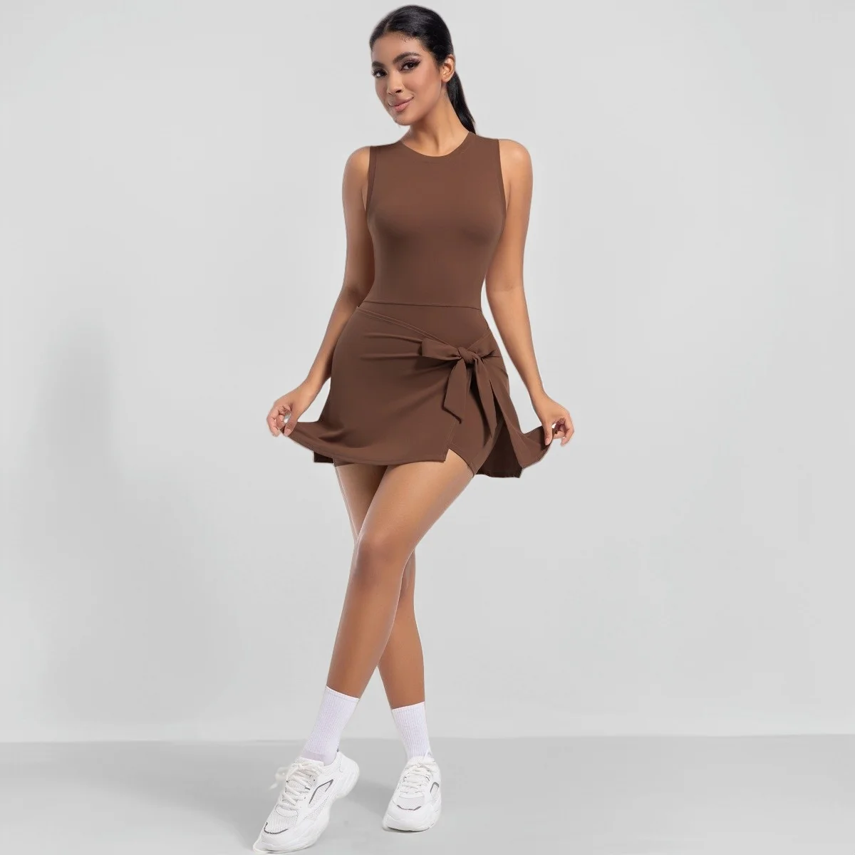 

Tennis Dress Sports Fitness Golf Badminton Skorts Backless Slim One-Piece Workout Clothes Gym Anti Exposure Shorts Yoga Clothes