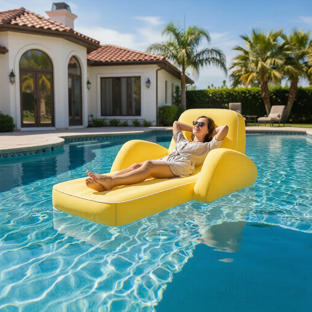 

Inflatable Lounger Luxury Water Floating Bed with Armrest for Summer Vacation Swimming Pool Party