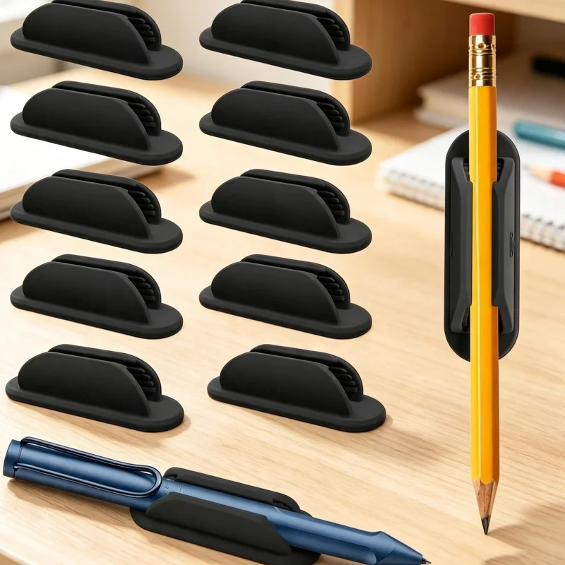 5-Pack Silicone Pen Holder Desk Pen Holder with Adhesive Backing, Silicone Pen Holder Stand, Silicone Pen Rack, Marker Pen, Fountain Pen Clip, Teacher Supplies, Art Gifts