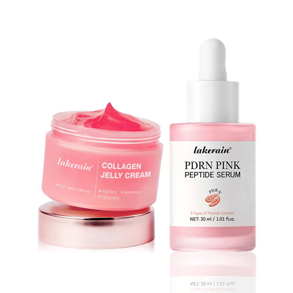 Suero de Péptidos Rosados con ADN de Salmón PDRN y Crema de Colágeno en Gel, Reafirmante, Calmante, Antienvejecimiento, Hidratante para el Cuidado de la Piel