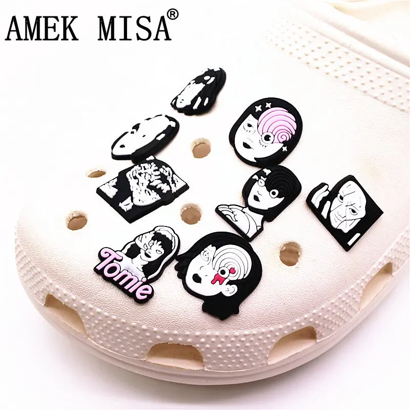 Creepy Girls PVC Shoes Charms Japanese Horror Movie Characters Shoe Accessories Tomie Sandals Decorations  Unisex Gifts