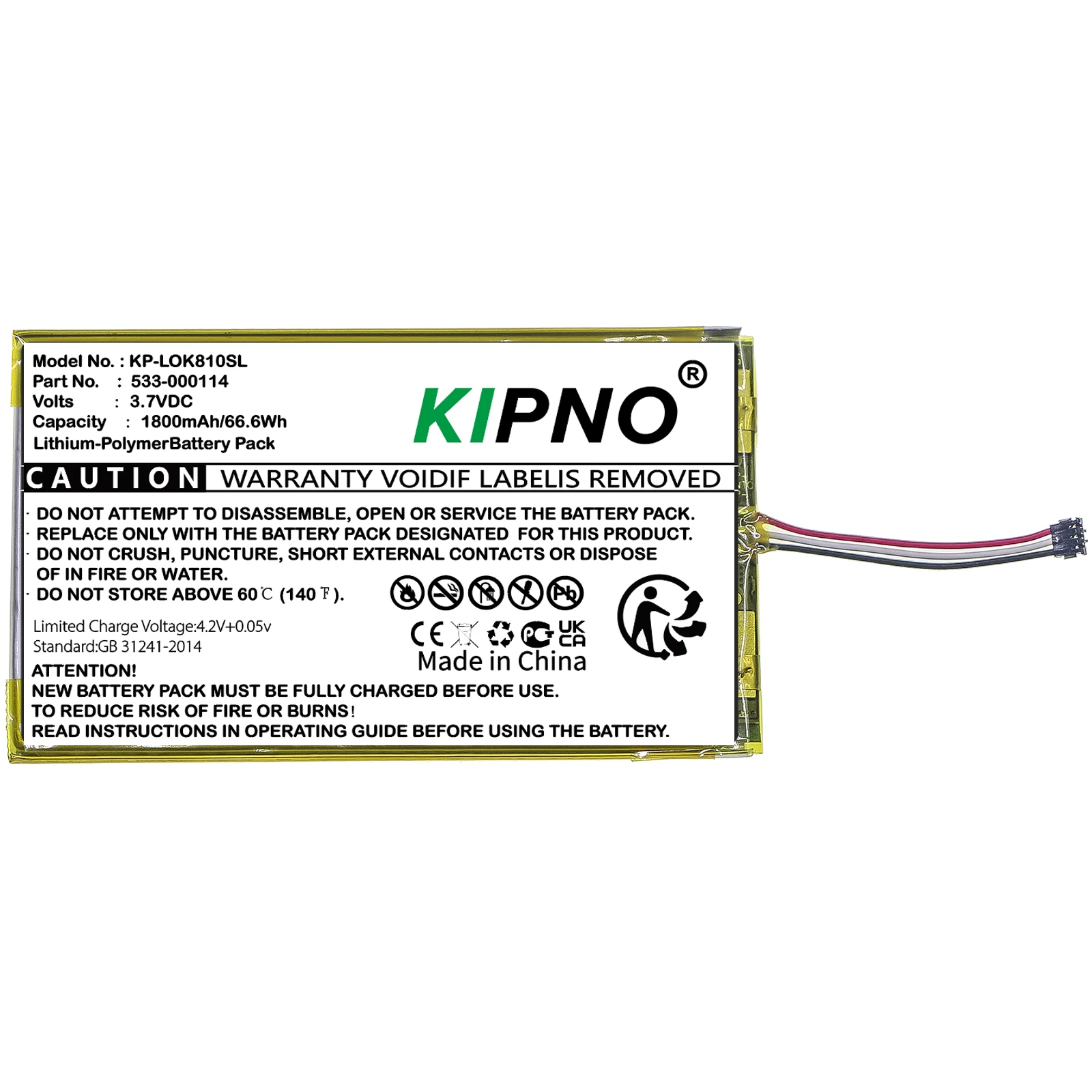 Kipno 1800mAh Rechargeable Battery for Logitech Illuminated Keyboard K810 Part Number 533-000114 - Keyboard Accessories