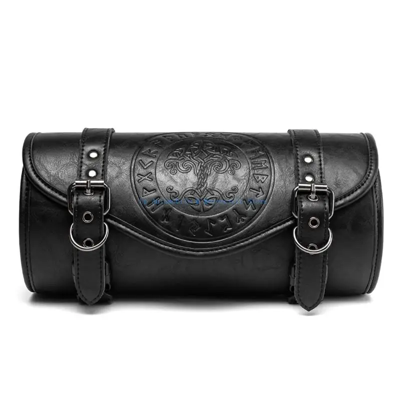 

270E Retro Gothic Motorcycle Front Bag PU Leather Metal Accents Easy Attachment