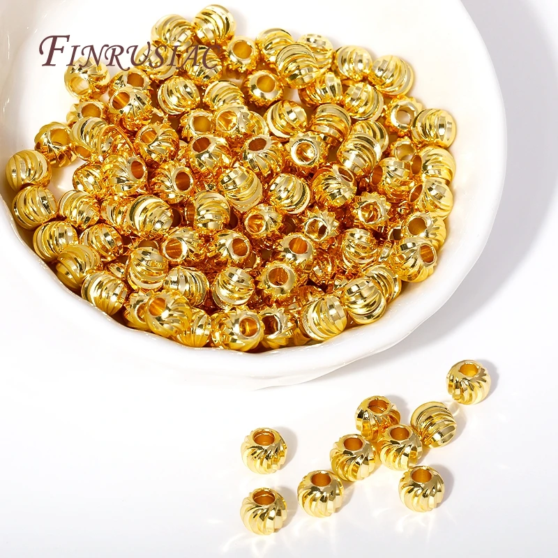 5 Sizes Round Spacer Beads 18K Gold Plated Brass Metal Beads Cut Pattern Separators Beads For DIY Handmade Jewelry Accessories