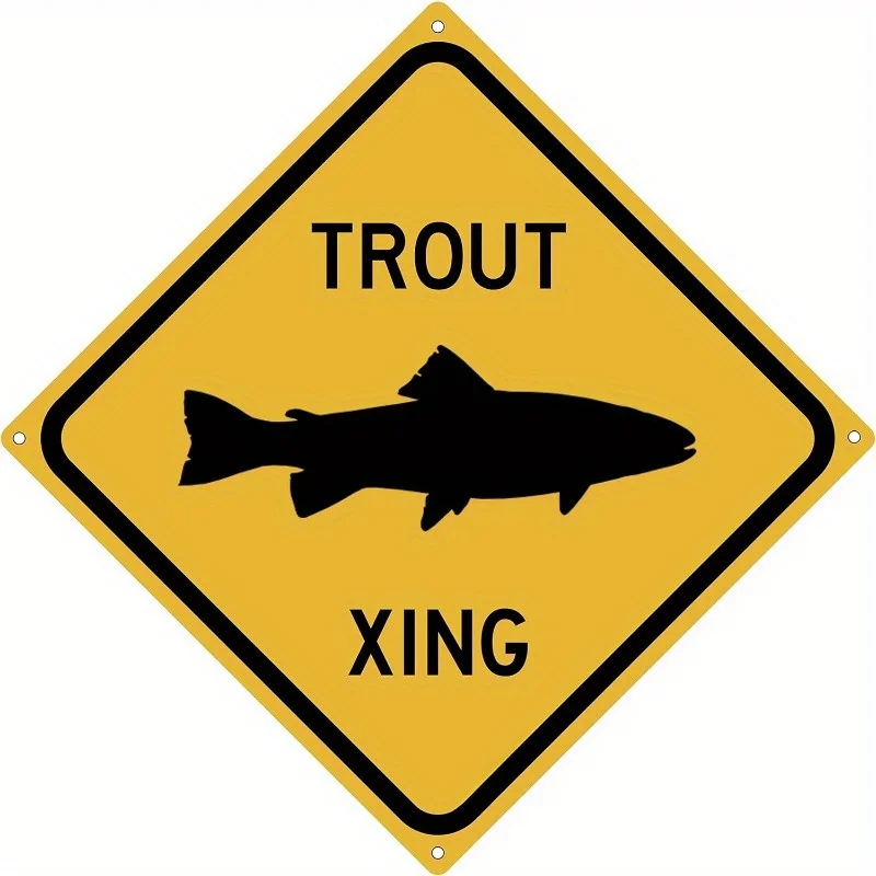 CIFBUY Vintage Trout Dock Fly Fishing Metal Sign Yellow Aluminum Wall Art Waterproof Durable Man Cave Garage Home Bar Boat Bait