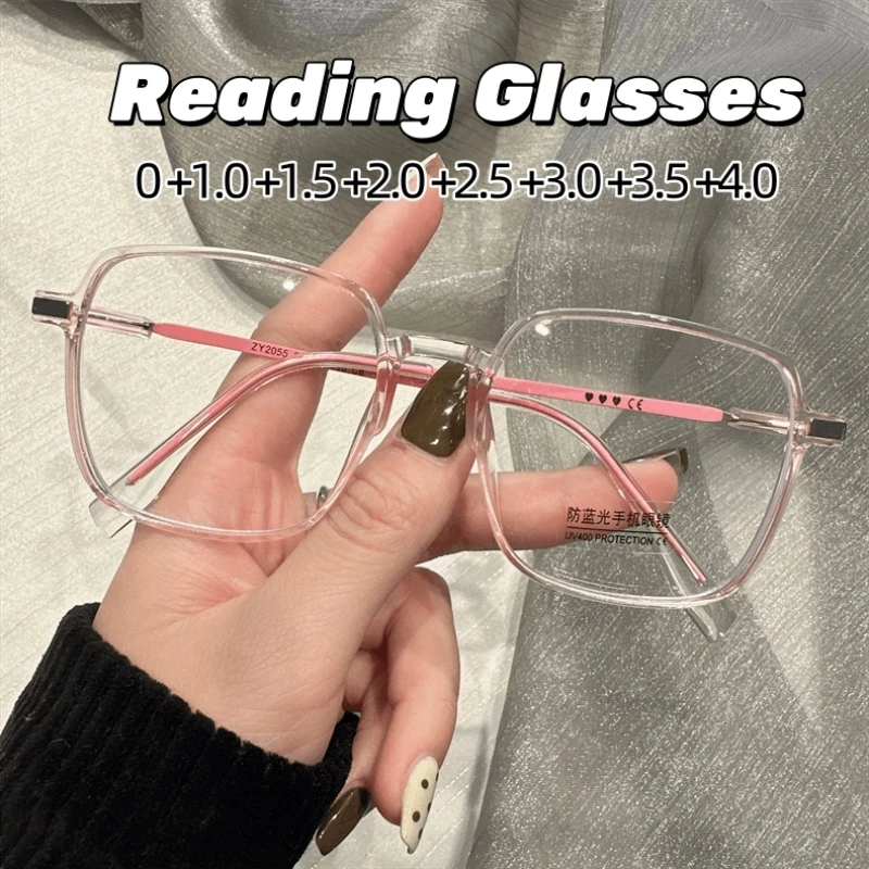 Fashion Vintage Women Reading Glasses Ladies Anti-blue Light Plus Diopter Eyewear Trend HD Lens Large Frame Far Sight Eyeglasses