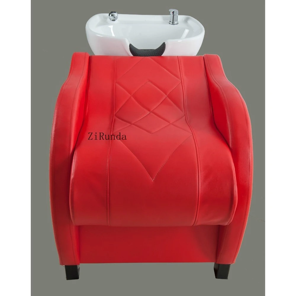 مسند قدم مريح أثاث صالون الشعر الأحمر وحدة غسيل من الألياف الزجاجية كرسي شامبو لصالون الحلاقة #6