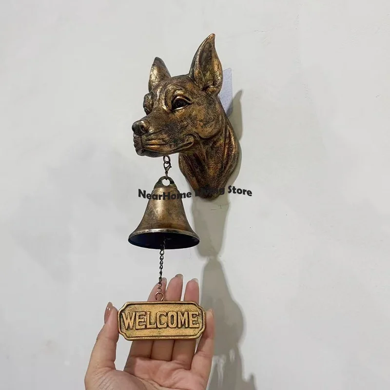 Dog Welcome Doorbell Vintage Bulldog Dobermann Bell Metal Shopkeeper Doorbell For Home Office Entrance Wall Mount Decor