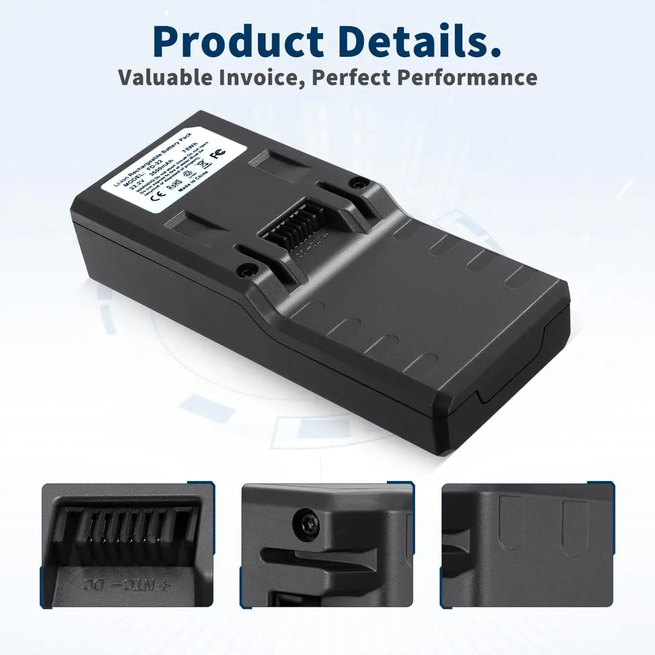 Batterie de remplacement Li-Ion 3,5 Ah 22,2 V pour aspirateur Deik MT-1616 MT-1206 ZB-1516