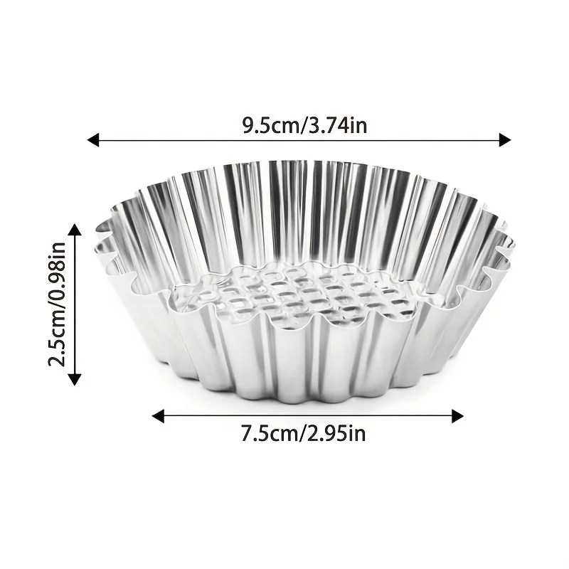 10pcs Large Stainless Steel Non-Stick Egg Tart Molds - Fluted Baking Pans for Perfect Pies,Cakes,and Tarts, Kitchen Baking Tools