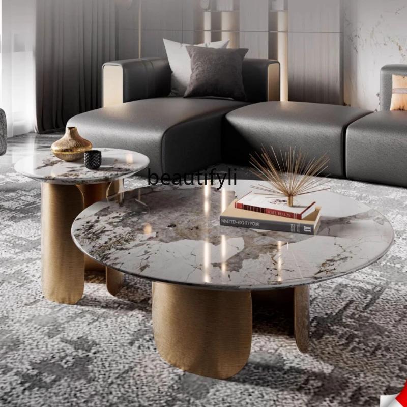 

Post-Modern Model Room Designer Marble Nested Tables Villa Tea Table Hong Kong Style Light Luxury Coffee Table