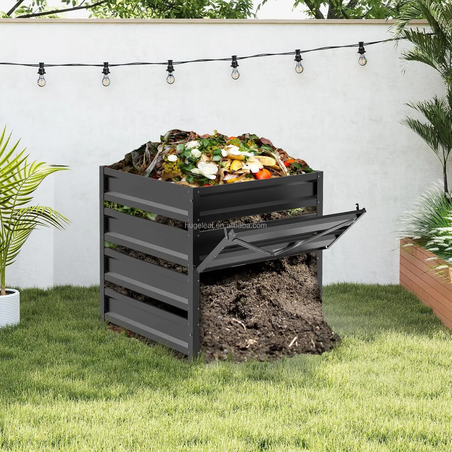Outdoor Garden Large Durable Plastic Coated Square Metal Rust-Proof Compost Bin For Kitchen Waste And Fallen Leaves