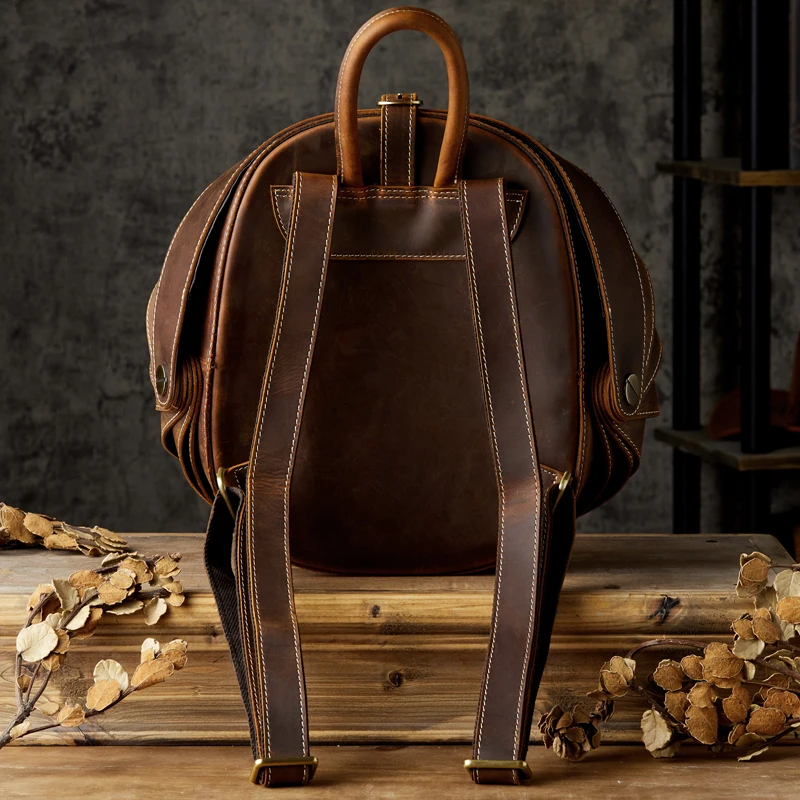 Genuine Leather Beetle Backpack Men Cowhide Leather Bag Casual Travel Rucksack Vintage Daily Outdoor Knapsack Casual School Bag