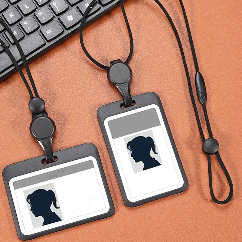 1PC Hard Plastic ID Accessories with Lanyard Badge Holder Adjustable Transparent Identification Card Holder Portable Cardholder