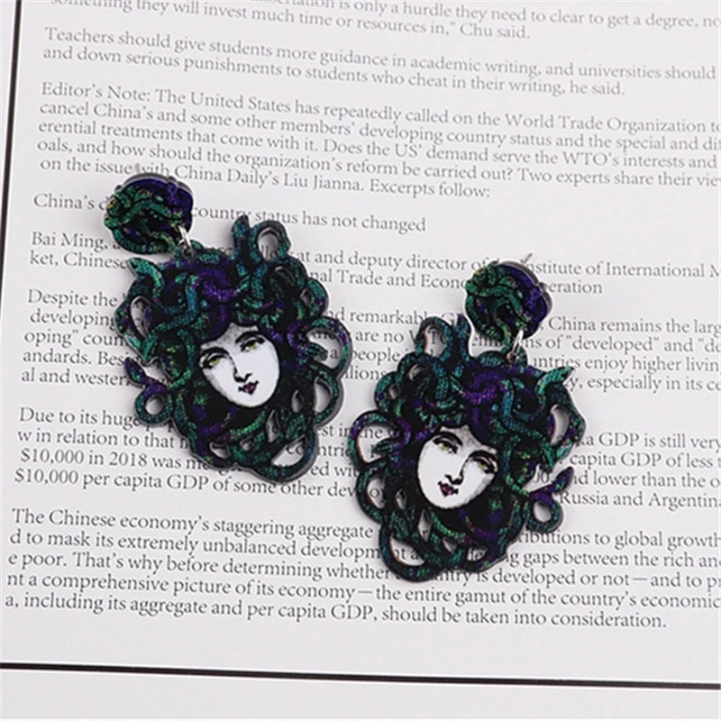 Devil Medusa-Snake Head Acrylic Earrings for Women Cool Mythology Gorgon Snake Hair Drop Earrings Gothic Jewelry Gift