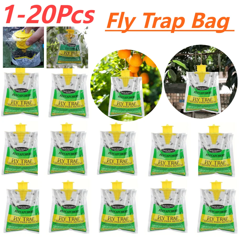 1-20Pcs Hanging Fly Trap Disposable Fly Catcher Bag Mosquito Trap Catcher Fly Wasp Insect Bug Killer Flies Trap Outdoor Garden