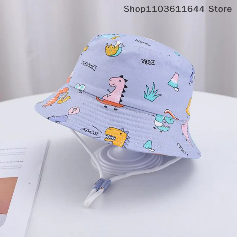 Cute Cartoon Dinosaur Baby Fisherman Hat Breathable Children's Fisherman Hat Infant Sun Hat With Drawstring Sun Hat