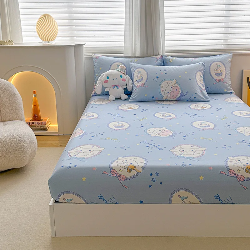 Sanrio Hello Kitty Bed Mattress Cover Kawaii Cartoon Cinnamoroll Kuromi Bed Linen Fitted Sheet For Kids Adult Single Queen Size