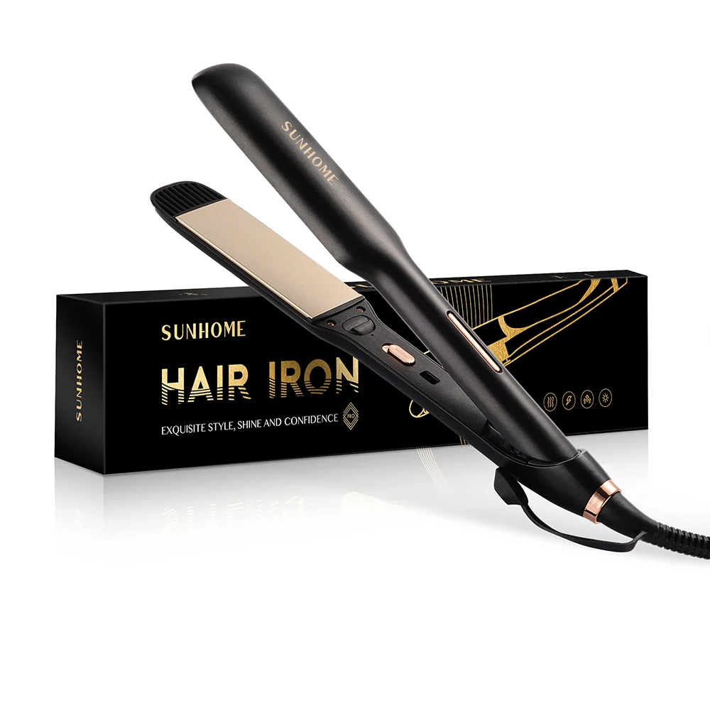 SUNHOME Ceramic Hair Straightening Flat Iron,Black,Professional Salon Model Hair Straightener.Comes with 2 Hairclip.