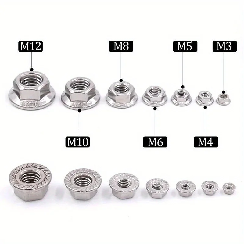 140 ชิ้น M3 M4 M5 M6 M8 M10 M12 304 สแตนเลสสตีล Hex หกเหลี่ยมหน้าแปลนถั่ว Serrated Spinlock Nut Lock Nut Assortment Kit DIN6923